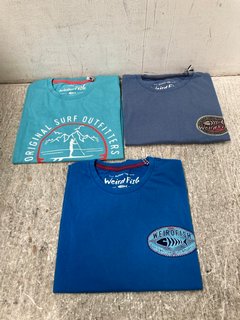 3 X ASSORTED WEIRD FISH MENS T-SHIRTS TO INCLUDE PADDLE ECO GRAPHIC T-SHIRT IN SKY BLUE UK SIZE XL: LOCATION - A6