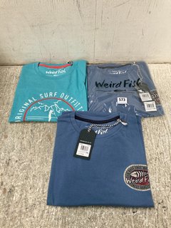 3 X ASSORTED WEIRD FISH LAID BACK HERITAGE BACK PRINT GRAPHIC T-SHIRT IN MID BLUE UK SIZE 2XL: LOCATION - A6