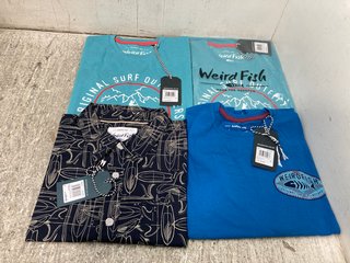 3 X ASSORTED WEIRD FISH FARAWAY ORGANIC SHORT SLEEVE PRINTED SHIRT IN DARK NAVY UK SIZE L: LOCATION - A6