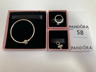 3 X ASSORTED PANDORA JEWELLERY ITEMS TO INCLUDE PANDORA SPARKLING QUEEN BEE SILVER CHARM: LOCATION - WA 1