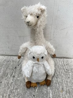 2 X JELLYCAT SOFT TOYS TO INCLUDE ' I AM BASHFUL OWL ' AND ' I AM ALONSO ALPACA ': LOCATION - A5