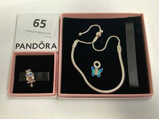 3 X ASSORTED PANDORA JEWELLERY ITEMS TO INCLUDE PANDORA WISE OWL GRADUATION SILVER CHARM: LOCATION - WA 1