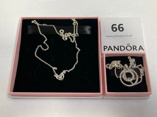 PANDORA SIGNATURE PAVE CHARM PENDANT NECKLACE TO INCLUDE PANDORA MOMENTS RADIANT HEART & FLOATING STONE PENDANT COLLIER NECKLACE: LOCATION - WA 1