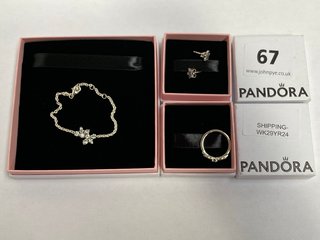 3 X ASSORTED PANDORA JEWELLERY ITEMS TO INCLUDE PANDORA SPARKLING HERBARIUM CLUSTER CHAIN BRACELET COMBINED RRP £150: LOCATION - WA 1