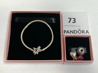 4 X ASSORTED PANDORA JEWELLERY ITEMS TO INCLUDE PANDORA MOMENTS ASYMMETRIC STAR T-BAR SNAKE CHAIN BRACELET RRP £165: LOCATION - WA 1