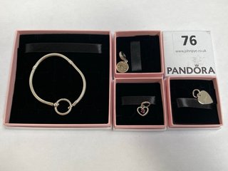 4 X ASSORTED PANDORA JEWELLERY ITEMS TO INCLUDE PANDORA FRIENDS ARE FAMILY SILVER CHARM COMBINED RRP £120: LOCATION - WA 1