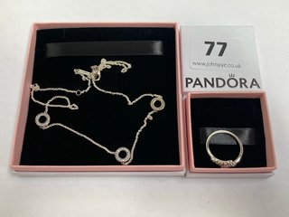 PANDORA PAVE CIRCLES CHAIN NECKLACE IN SILVER TO INCLUDE PANDORA DISNEY TINKER BELL SPARKLING RING COMBINED RRP £120: LOCATION - WA 1