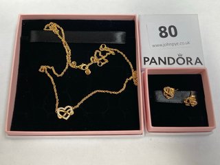 PANDORA INFINITY HEART COLLIER NECKLACE GOLD PLATED TO INCLUDE SPARKLING INFINITY HEART STUD EARRINGS GOLD PLATED COMBINED RRP £160: LOCATION - WA 1