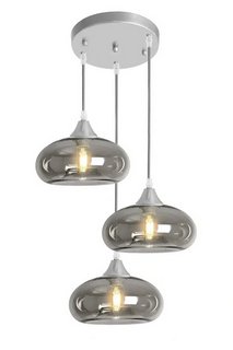 SILVER 3-HEAD CLUSTER LIGHT FIXTURE W/GLASS SHADES IN SILVER - RRP £278: LOCATION - B1