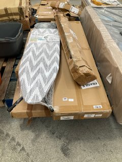 PALLET OF ASSORTED HOUSEHOLD ITEMS TO INCLUDE BELDRAY PRECISION IRONING BOARD IN BLACK/WHITE: LOCATION - A4 (KERBSIDE PALLET DELIVERY)