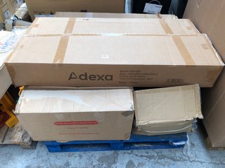 PALLET OF ASSORTED ITEMS TO INCLUDE ADEXA 4 TIER SHELVING UNIT IN BLACK: LOCATION - A7 (KERBSIDE PALLET DELIVERY)