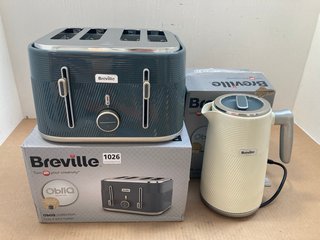 BREVILLE OBLIQ COLLECTION GREY 4 SLICE TOASTER AND VANILLA CREAM JUG KETTLE: LOCATION - AR12