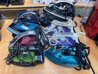 QTY OF ASSORTED STEAM IRONS TO INCLUDE TEFAL EXPRESS EASYSTEAM GENERATOR IRON AND TEFAL FREEMOVE AIR STEAM IRON: LOCATION - A6