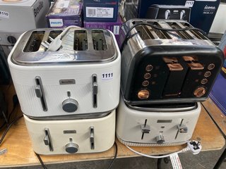 2 X BREVILLE OBLIQ 4-SLICE TOASTERS IN WHITE/CREAM TO INCLUDE KENWOOD 4-SLICE TOASTER IN WHITE & MORPHY RICHARDS 4-SLICE TOASTER IN BLACK/COPPER: LOCATION - A6