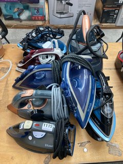 QTY OF ASSORTED STEAM IRONS TO INCLUDE RUSSELL HOBBS TITANIUM CARBIDE & 2 X TEFAL ULTRAGLIDE ANTI-CALC PLUS: LOCATION - A6