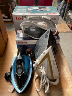 6 X ASSORTED STEAM IRONS TO INCLUDE TEFAL EXPRESS ESSENTIAL STEAM IRON & TEFAL SMART PROTECT PLUS: LOCATION - A6