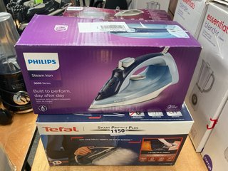 4 X ASSORTED STEAM IRONS TO INCLUDE PHILIPS 5000 SERIES STEAM IRON & TEFAL SMART PROTECT PLUS STEAM IRON: LOCATION - A7