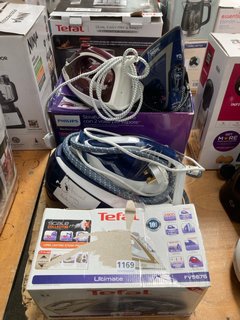 QTY OF ASSORTED STEAM IRONS TO INCLUDE TEFAL ULTIMATE STEAM IRON & PHILIPS PERFECT CARE COMPACT STEAM IRON: LOCATION - A7