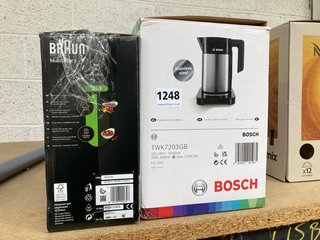 BOSCH CORDLESS ELECTRIC KETTLE TO INCLUDE BRAUN MULTIQUICK 1 HAND-HELD BLENDER: LOCATION - AR7