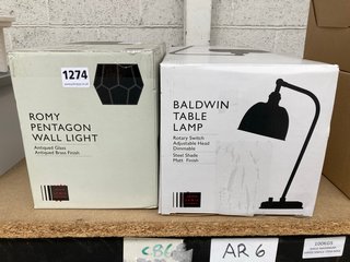 JOHN LEWIS & PARTNERS BALDWIN TABLE LAMP TO INCLUDE ROMY PENTAGON WALL LIGHT: LOCATION - AR6