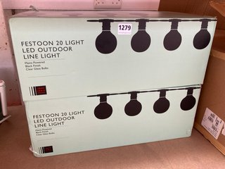 2 X JOHN LEWIS & PARTNERS FESTOON 20 LIGHT LED OUTDOOR LINE LIGHT W/ BLACK FINISH AND CLEAR BULBS: LOCATION - AR6