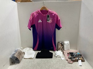 QTY OF ASSORTED WOMAN CLOTHING INCLUDING PINK FOOTBALL SHIRT IN SIZE MEDIUM: LOCATION - A8