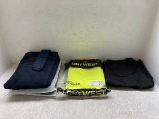 QTY OF MENS WORK WEAR CLOTHING INCLUDING HI VIS TROUSERS IN SIZE SMALL AND 1 PAIR OF BLACK SHORT IN SIZE 38: LOCATION - A2