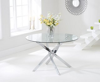 DENVER/DETROIT 110CM ROUND GLASS DINING TABLE - RRP £179: LOCATION - B4