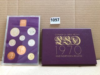 A ROYAL MINT BRIGHT AND UNCIRCULATED SET, THE COINAGE OF GREAT BRITAIN AND NORTHERN IRELAND, CASED WITH FOLDER, 1970: LOCATION - AR9