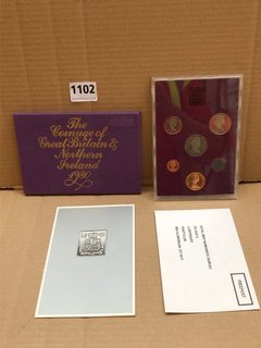 A ROYAL MINT BRIGHT AND UNCIRCULATED SET, THE COINAGE OF GREAT BRITAIN AND NORTHERN IRELAND, CASED WITH FOLDER, 1980: LOCATION - AR9