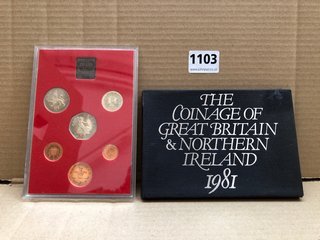 A ROYAL MINT BRIGHT AND UNCIRCULATED SET, THE COINAGE OF GREAT BRITAIN AND NORTHERN IRELAND, CASED WITH FOLDER, 1981: LOCATION - AR9