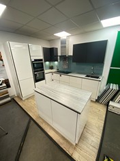 NORDICA WHITE  BASE AND LARDER & ETON MATT CARBON WALL UNITS / SLABTEC WORKTOP (NOT INCLUDING  2X NEFF OVENS & NEFF INTERGRATED FRIDGE FREEZER)