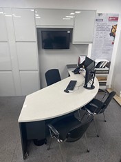 OFFICE DESK AND CHAIRS INCLUDING GREY WALL CABINETS