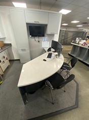 OFFICE DESK AND CHAIRS INCLUDING GREY WALL CABINETS