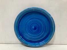 2 X STONE THE CROWS SMALL ROUND PLATTER - BRIGHT BLUE - SKU: 675712 - TOTAL RRP £90