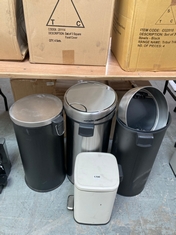 4 X ASSORTED JOHN LEWIS BINS TO INCLUDE STAINLESS STEEL PUSH TOP BIN