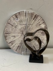 THOMAS KENT WALL CLOCK IN GREY/WHITE TO INCLUDE THE LIBRA COMPANY BRONZE DOUBLE HEART SCULPTURE