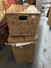 2 X RATTAN STORAGE BOXES - NATURAL - MEDIUM AND LARGE