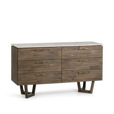 ISLINGTON SOLID ACACIA & ITALIAN MARBLE 6 DRAWER CHEST - RRP £899