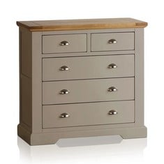 ST. IVES NATURAL SOLID OAK & GREY PAINT 5 DRAWER CHEST - RRP £529