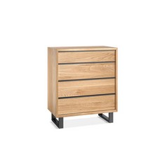 MAINE NATURAL SOLID OAK & METAL 4 DRAWER CHEST - RRP £549