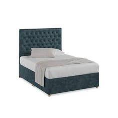 WYCOMBE DOUBLE DIVAN BED IN HERITAGE VELVET AIRFORCE WITH WINGED HEADBOARD RRP- £899.99