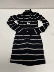 KAREN MILLEN ROLL NECK KNIT JUMPER DRESS BLACK/GREY STRIPE SIZE SM