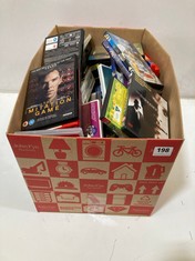 BOX OF ASSORTED DVDS/CDS TO INCLUDE BENEDICT CUMBERBATCH THE IMITATION GAME DVD (18+ ONLY)