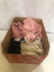 BOX OF ASSORTED ADULT CLOTHING TO INCLUDE IISLA & BIRD LINEN TROUSERS NATURAL SIZE 10