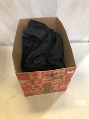 BOX OF ASSORTED ADULT BRANDED CLOTHING TO INCLUDE NIKE CORDUROY JACKET BLACK SIZE SM