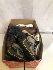 BOX OF ASSORTED ADULT FOOTWEAR TO INCLUDE MERRELL WALKING BOOTS GREY/BLACK SIZE 5