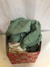 BOX OF ASSORTED ADULT CLOTHING TO INCLUDE BOLONGARO QUILTED JACKET SAGE SIZE LG