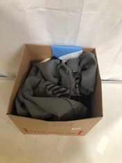 BOX OF ASSORTED ADULT BRANDED CLOTHING TO INCLUDE HOODRICH HOODIE DARK GREY SIZE SM