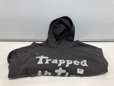 BROKEN PLANET HOODIE GREY WITH TRAPPED IN TIME LOGO IN WHITE SIZE LG RRP- £269.99